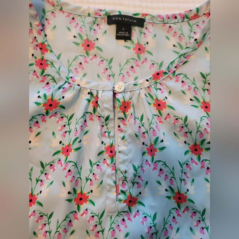 Ann Taylor Floral Blouse - Blue and Pink - Picture 3 of 8